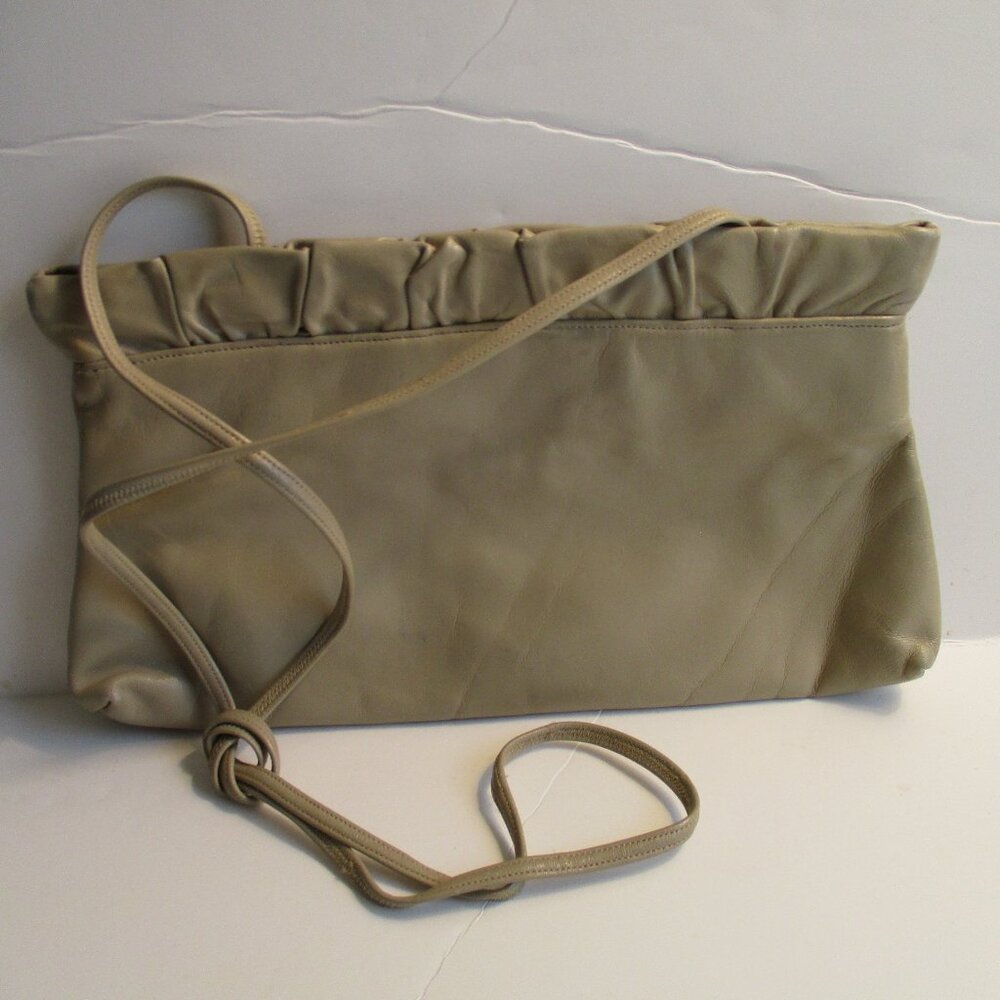 *Sharif Crossbody Beige Tan Spring Closure Pleated Top